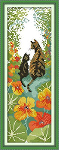 CaptainCrafts Cross Stitch Kits for Adults Stamped 11CT Cat Pattern - color: Flowers Cats Back, style: Stamped