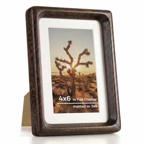 RICHFOCUS 4x6 Picture Frame USA-Sourced Natural Black Wenge Solid Wood Photo Frame Handcrafted Rounded Corner Wooden Frame with Real Glass Display Photos 3x5 with Mat or 4x6 Without Mat - color: Wenge, size: 4x6-1PC