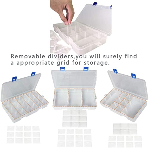 Qualsen Bead Organizer Box with Adjustable Dividers, 18 Girds, 3 Pack - size: 18 Gird-3pcs