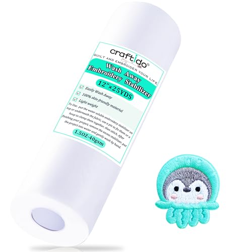 Craftido Wash Away Embroidery Stabilizer Backing -12" x 25 Yd/Roll - size: 12"x25yd roll