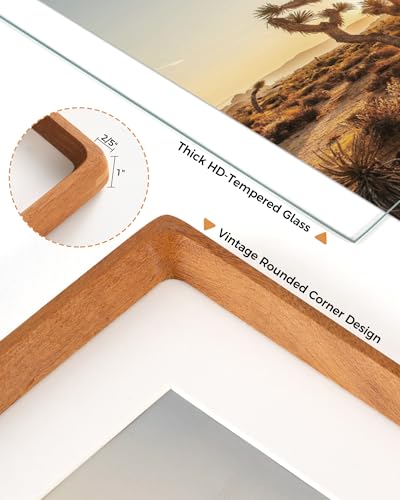 RICHFOCUS 4x6 Picture Frame USA-Sourced Natural Teak Solid Wood Photo Frame Handcrafted Rounded Corner Wooden Frame with Real Glass Display Photos 3x5 with Mat or 4x6 Without Mat - color: Teak, size: 4x6-1PC