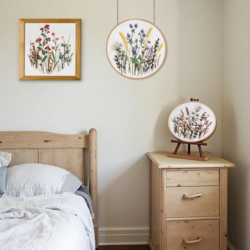 Santune 3 Pack Embroidery Kit for Beginners, Needlepoint Cross Stitch Kits for Adults,Needle Point Sets with Stamped Wild Flower Pattern Stitch Video Tutorial - color: Wild Flower Patterns