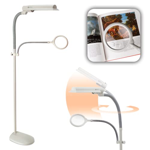 OttLite 18-Watt EasyView CFL Floor Lamp with Magnifier, Dove Gray - style: Grey