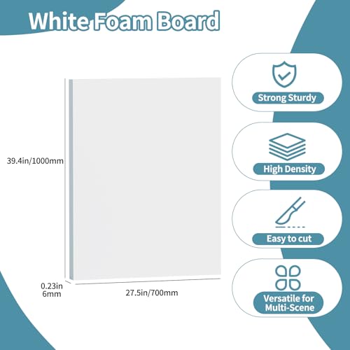 4 Pack Foam Board 27.5" x 39.4", 0.23 Inch Thickness White Poster Board, Double-Sided Acid-Free Foam Core Board, Large Lightweight Foam Boards for Painting, Display, Craft & School Projects - size: 27.5"x39.4"