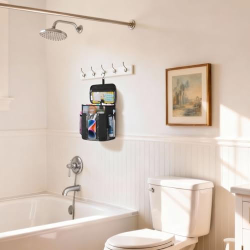 Lifewit Mesh Shower Caddy, Hanging Bathroom Organizer with PVC Phone Bag - color: Black, size: L(10"L x 6"W x 11.5"H)