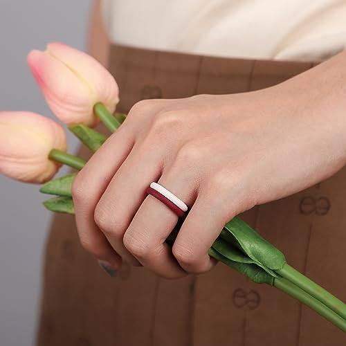 Egnaro Women's Silicone Wedding Ring 2.5mm Wide 1.8mm Thick Rubber Band Set - color: SETQ-Black, White, Navy Blue, Chestnut