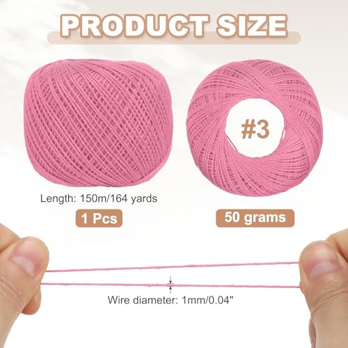 MECCANIXITY Crochet Thread Pearl Cotton Size 3 Pure Pink 164 Yards for Crocheting Tatting Knitting Embroidery Sewing - color: Pure Pink