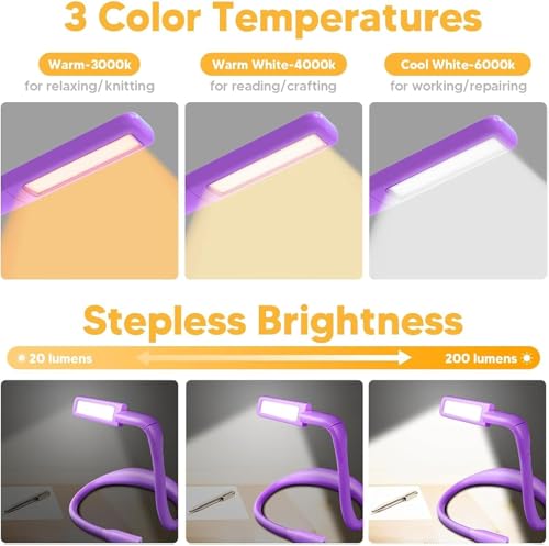Neck Light with Storage Case, 3 Colors Dimmable Reading Light - color: Dark Purple Light with Storage Case