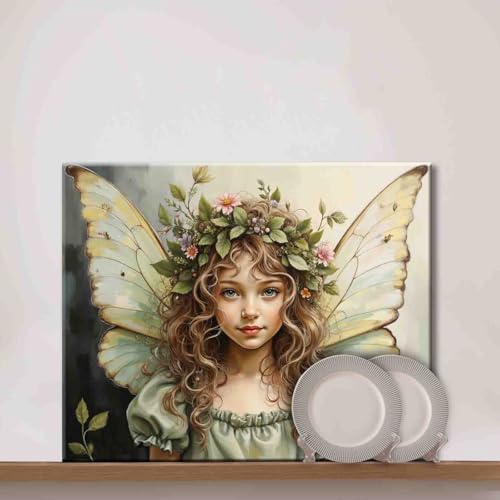 DIY Painting by Number for Beginner Blonde Curly Hair Girl Angle with Green Wings Paint by Numbers on Canvas Easy to Paint Artwork with Brushes and Paints for Home Decor 16x20inch (DIY Frame) - color: Angel-10, size: 16''Wx20''H(DIY Frame)