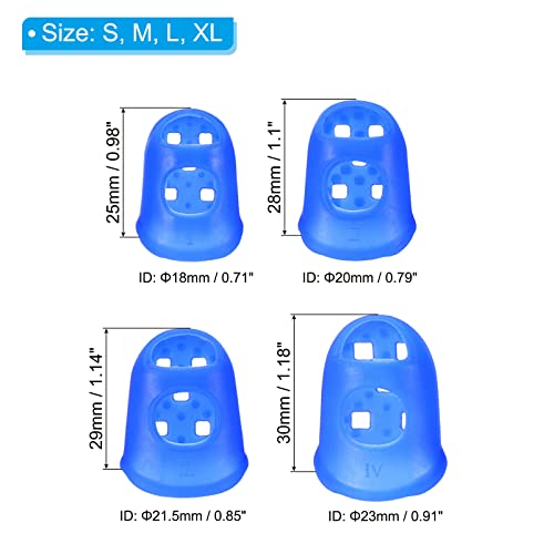 PATIKIL Rubber Finger Tips, 16 Pack Silicone Thumb Fingertip Protector Covers Pads Thimble for Guitar Playing Office Counting Sewing, Clear, Blue 4 Size