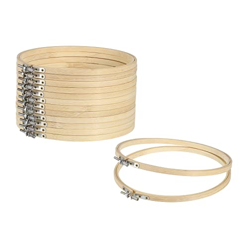 PATIKIL 12 Pieces 8 Inch Embroidery Hoops Round Adjustable Bamboo Circle Cross Stitch Hoop Ring Bulk for Embroidery Art Craft Handy Sewing Decoration - size: 8 Inch