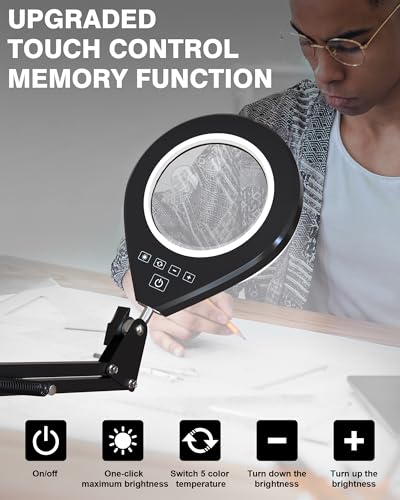 Magnifying Glass with Light, 10X/5X Lens, Dimmable, Swing Arm, White - color: White