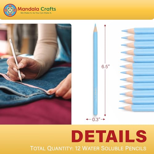 Mandala Crafts Light Blue Water Soluble Fabric Pencils for Sewing Quilting - color: Light Blue