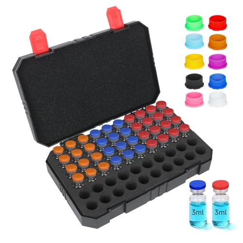 KNOCKO 3ml Peptide Case for Fridge & Peptide Travel Case TSA Approved, Compact Insulin & Peptide Vials Storage Case for 3ml Vial Holder, Portable Vial Case Fridge Organizer (60 Slots/Black) - size: 3ml - 60slot
