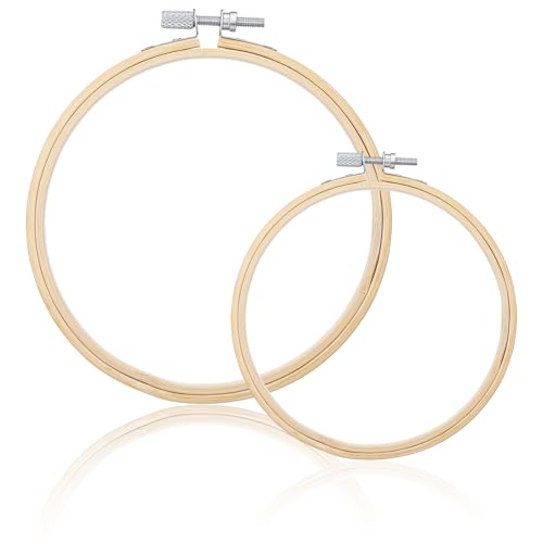 2 Pcs Wooden Embroidery Hoop, 6 Inch 8 inch Bamboo Embroidery Hoops Frame Circle Cross Stitch Hoop Ring for Art Craft Sewing DIY Decoration Home Ornaments - size: 6in+8in