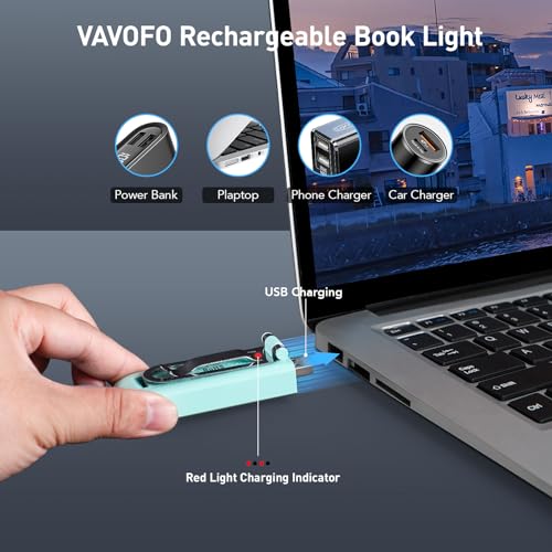 VAVOFO USB Rechargeable Book Light, Bookmark Clip on LED Reading Light - color: Powder Green