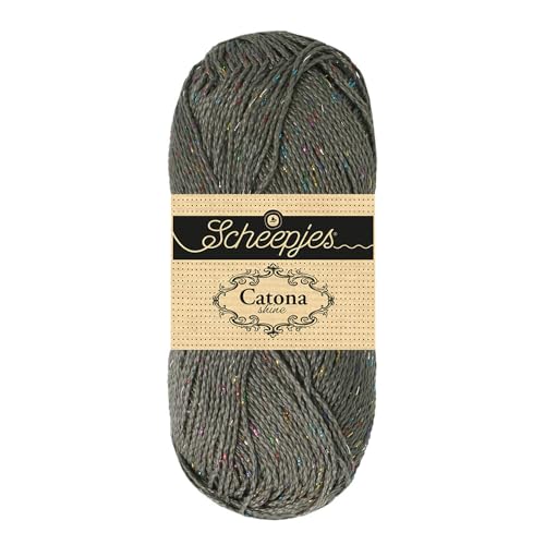 Scheepjes Catona Shine Cotton Blend Yarn, 50g – 242-R Metal Grey Rainbow - color: 242-R Metal Grey - Rainbow