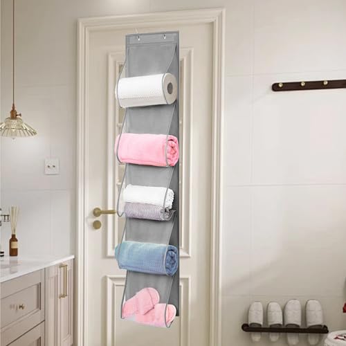 2 Pack Over the Door Hanging Vinyl Organizer Embroidery Stabilizer Holder Purse Storage for Closet Bath Towel Hanger Scarf Container 5 Large Pockets (One Side)