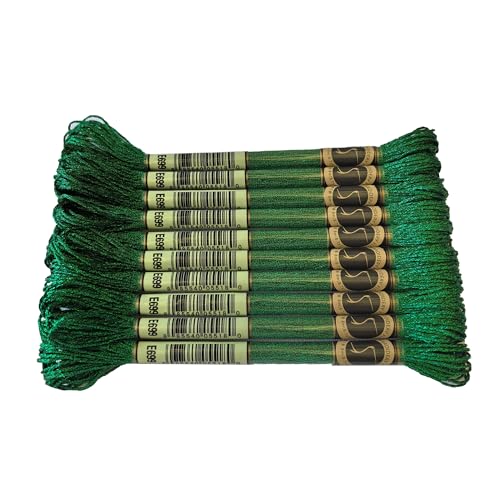 8 Meters 12 Strands Metallic Embroidery Floss Cross Stitch Needlework Thread, Metallic Green, 10 Skeins - color: Metallic Green