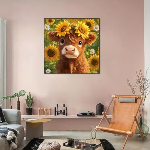 Highland Cattle Cross Stitch Kits for Beginners Adults, Sunflower Patterns Dimensions Needlepoint Art Crafts,Counted Cross Stitch Kits Embroidery Kits for Beginners Adults for Home Decor - color: Cross Stitch-1014-8