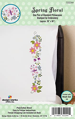 Spring Floral Stamped for Embroidery Pillowcases - Set of 2