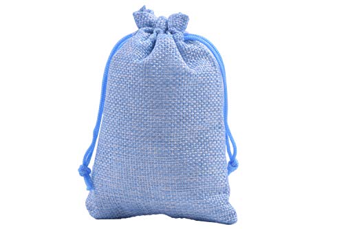 Sansam 50pcs 10.0x14.0cm/4.0''x5.6'' Sky Blue Lining Burlap Small Gift Bags Hemp/Hessian Bags, Jewelry Pouches, Wedding Favors, Jewelry Packing, Sacks - color: Sky Blue