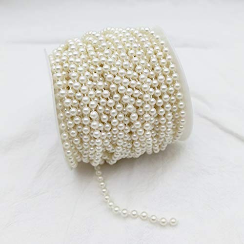 5MM Beaded Trim Ivory Crafts Faux Pearl Beads Garland Roll Strand 82FT - color: Ivory, size: 5mm