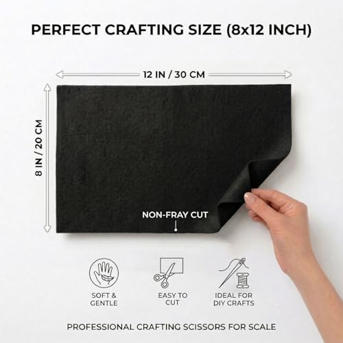 Soft Black Felt Fabric Sheets for Crafts 8 x 12 Inch 20 Pcs 1.6mm Thick - color: Black