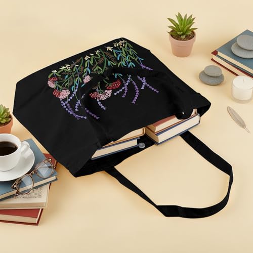 ERKOON Canvas Tote Bag Embroidery Kit for Beginners, Floral Arts Crafts Cross Stitch Kits for Adults Including Stamped Embroidery Bag with Hoops, Needle, Instruction and Color Threads (Lavender) - color: Lavender