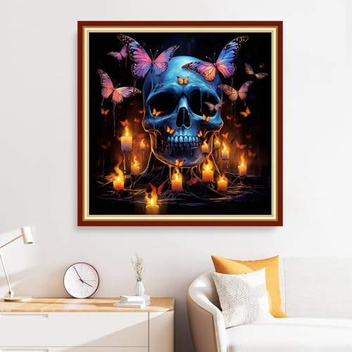 Disxvivy Cross Stitch Stamped Full Embroidery Kits DIY 11CT Cotton Thread Printed DIY Needlepoint Kits Craft Needlework Set Cross-Stitch Stamped Sets-Skeleton Butterfly 18x18 inch - color: Artstyle21