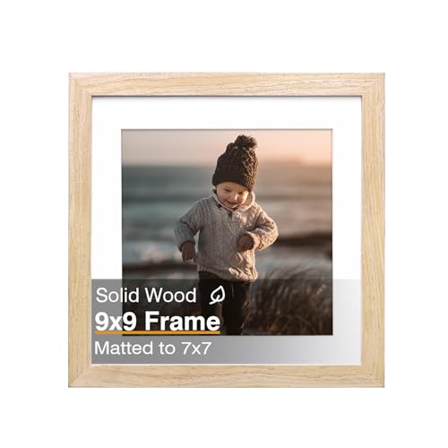 KINLINK 9x9 Picture Frame, Natural Wood Square Solid Wood Frames for Pictures 7x7 with Mat or 9x9 without Mat, Wall and Tabletop Display Photo Frames Natural Wood 1 Pack - color: Natural, size: 9x9