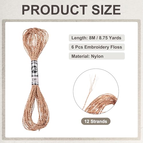 PATIKIL 6 Skeins Embroidery Floss, Metallic Embroidery Thread Nylon Threads Bracelets String for Cross-Stitch Hand Embroidery, Bronze Tone - color: Bronze Tone