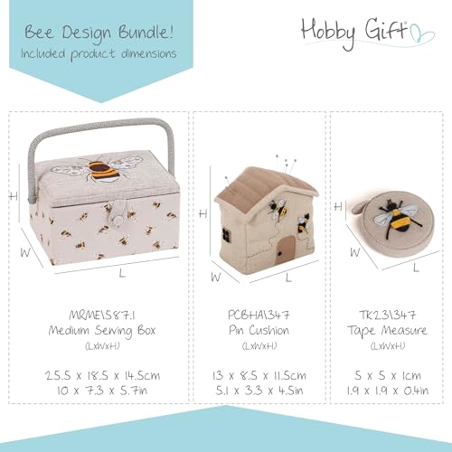 Hobby Gift Bee Sewing Gift Set with Fabric Sewing Box, Matching Pin Cushion and Tape Measure – Coordinated Sewing Accessories Bundle - color: Bee