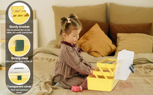 WEWLINE 13-Inch Art Box Sewing Storage Organizer 3-Layers Craft Storage Organizer with Handle Plastic Storage Boxes Organizers for Kids Student Artist,Yellow - color: YELLOW