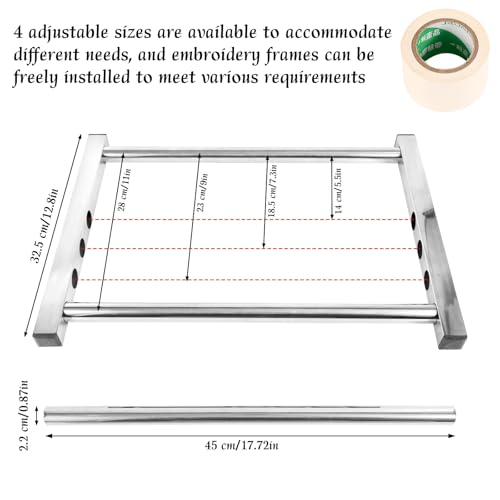 Cross Stitch Scroll Frame Stand, 11/9/7.3/5.5in Adjustable Stainless Steel Embroidery Frame with Masking Tape Needlepoint Holder for Hand Sewing Quilting