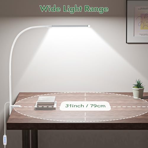 Clamp Lamp for Desk, Eye-Caring LED Clip Light for Home Office - color: White
