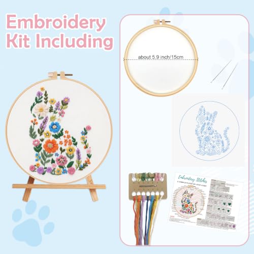 Nuberlic Embroidery Kit for Beginner,Floral Embroidery Practice Kit - color: CAT