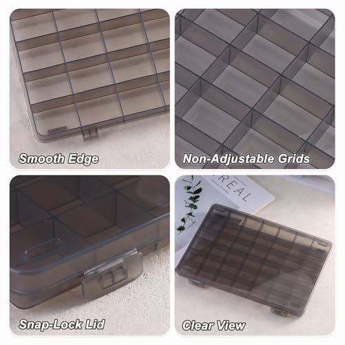 SUTOKAKA 1Pc 42 Grids Clear Plastic Jewelry Organizer Box Large Bead Storage Container with Non-Adjustable Dividers Small Parts Compartment Organizer for Washi Tapes Screws Sewing Threads (Black) - size: 42-1