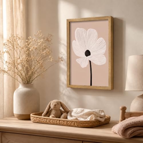 Boho Floral Wall Art Beige Flower Framed Picture for Bathroom Decor 12X16in - color: Beige Flower, size: 16"L x 12"W