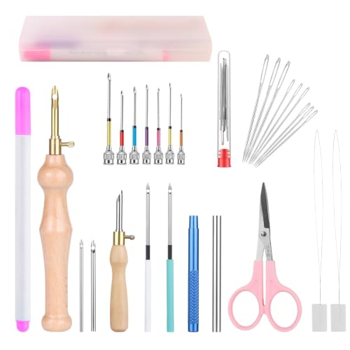 MSDADA 29PC Punch Needle Kit for Adults Beginner, Adjustable Punch Needle Tool with Different Size Needles, Wooden Handle Embroidery Pen Set, Perfect for Gifts, Decoration & DIY Craft Project