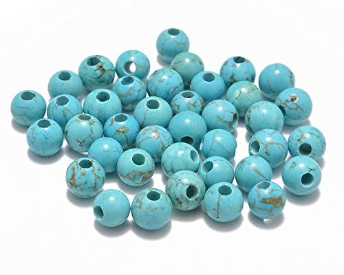 AD Beads Natural Gemstone 8mm Round Loose Beads Big Hole 2.5mm Sized 40pcs (Blue Turquoise) - color: Blue Turquoise