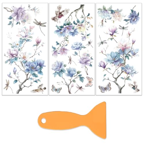 OLYCRAFT 3Pcs/Set Vintage Flowers Rub on Transfers for Furniture and Craft 6x12 Inch Peony Furniture Decal Transfer Stickers Rub on Decal with 1pc Scraper for Cabinet Wardrobe Decoration - style: Peonies