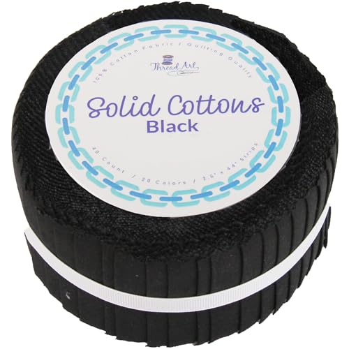 Threadart Black Jelly Roll - 40 Precut 2.5" Cotton Strips - color: Black