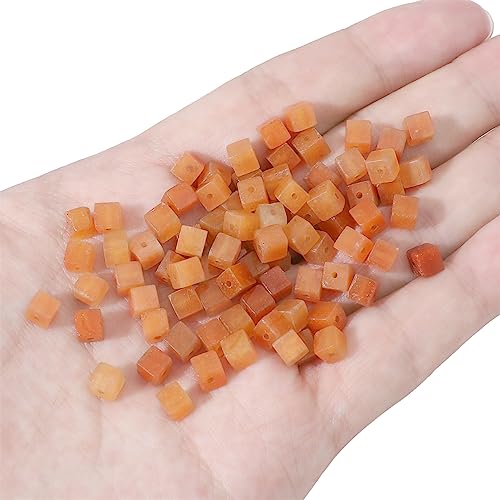 BEADIA Natural Red Aventurine Square Stone Beads 4x4mm 85pcs Cube Loose Semi Gemstone Beads for Jewelry Making Design - color: Red Aventurine