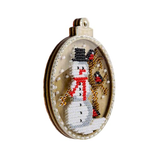 Wizardi Wonderland Crafts Bead Embroidery kit on Wood FLK-368 - color: White Snowman