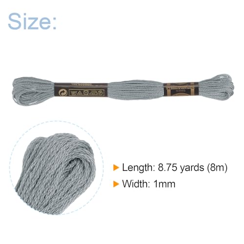 HARFINGTON 12 Skeins Embroidery Floss 8m Each Egyptian Long Fiber Cotton Cross Stitch Thread 26S/2x6 for Embroidery Projects Bracelet, Grey - color: Grey