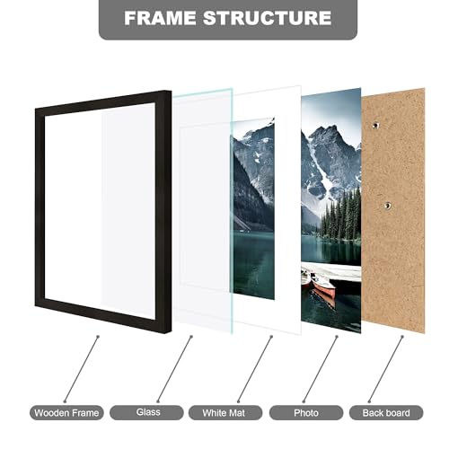 Hongkee 8x11 Picture Frame with Real Glass - Display Pictures 6x9 with Mat or 8 x 11 without Mat, Photo Frame for Wall or Table Top Display(Black, 3 Pack) - color: Black, size: 8x11 in