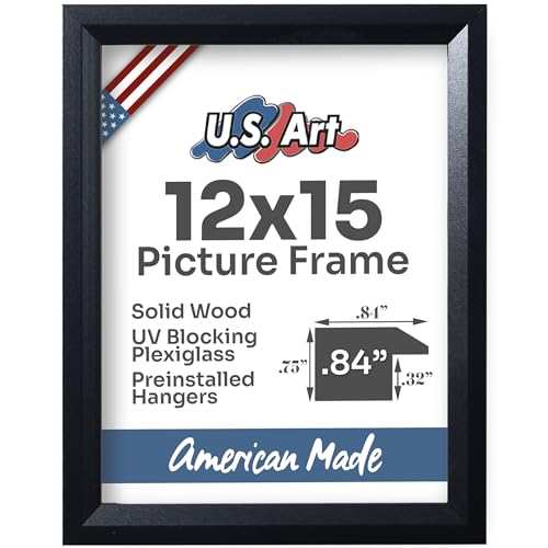 Black 12x15 Picture Frame Beveled .84" Inch Wide - Black Wall Decor Handmade Solid Wood Frames with Preinstalled Hangers and UV Blocking Plexiglass 15x12 Frame - color: Black, size: 12x15
