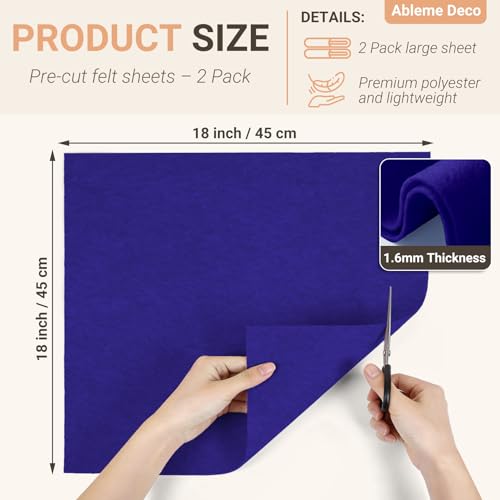 Felt Fabric Sheets 18" x 18" (2 Pack) 1.6mm Soft Craft Felt, Royal Blue - color: Royal Blue