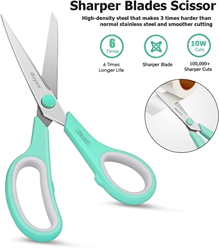 iBayam 36-Pack 8" Heavy Duty Scissors, Sharp Comfort-Grip, Left/Right Hand - color: Mint, Grey, Purple, size: 36-Pack